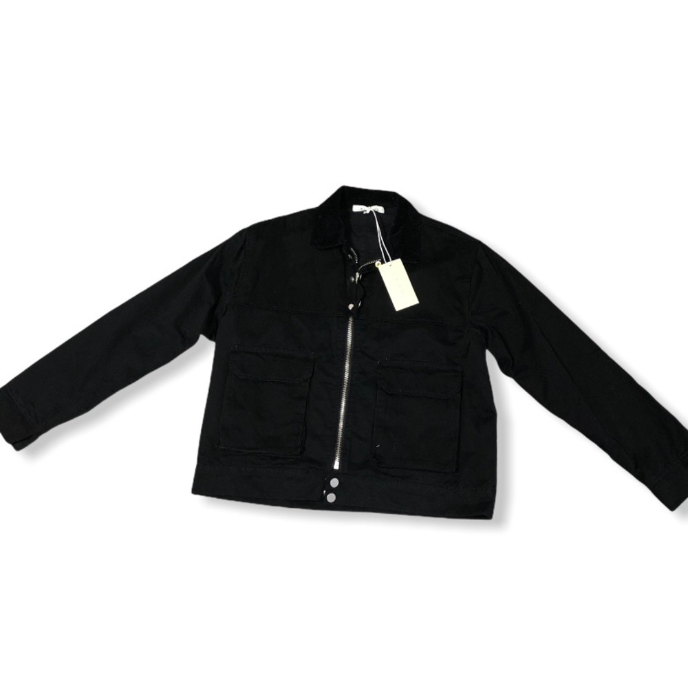 MnML LA Black Cropped Cargo Jacket Corduroy Collar
